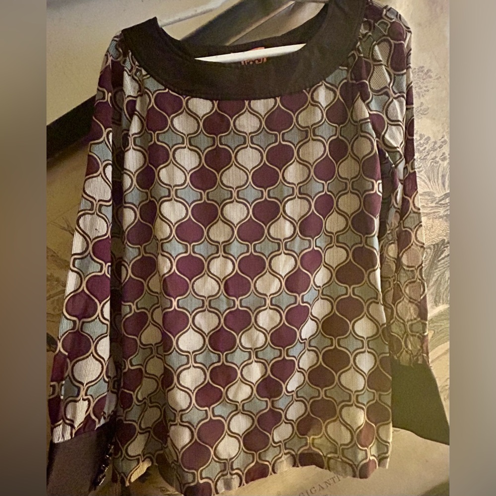 * Tory Burch Abstract Print Preppy Designer Blouse SZ 10 *